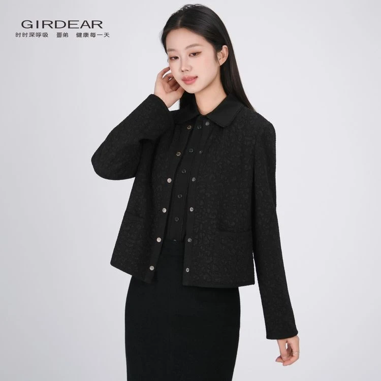 GIRDEAR/哥弟春秋小香风精致圆领针织短款新中式秋冬外套1400512
