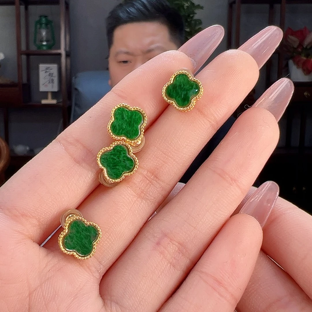 翡翠耳饰银S925镶嵌多样性发货一副