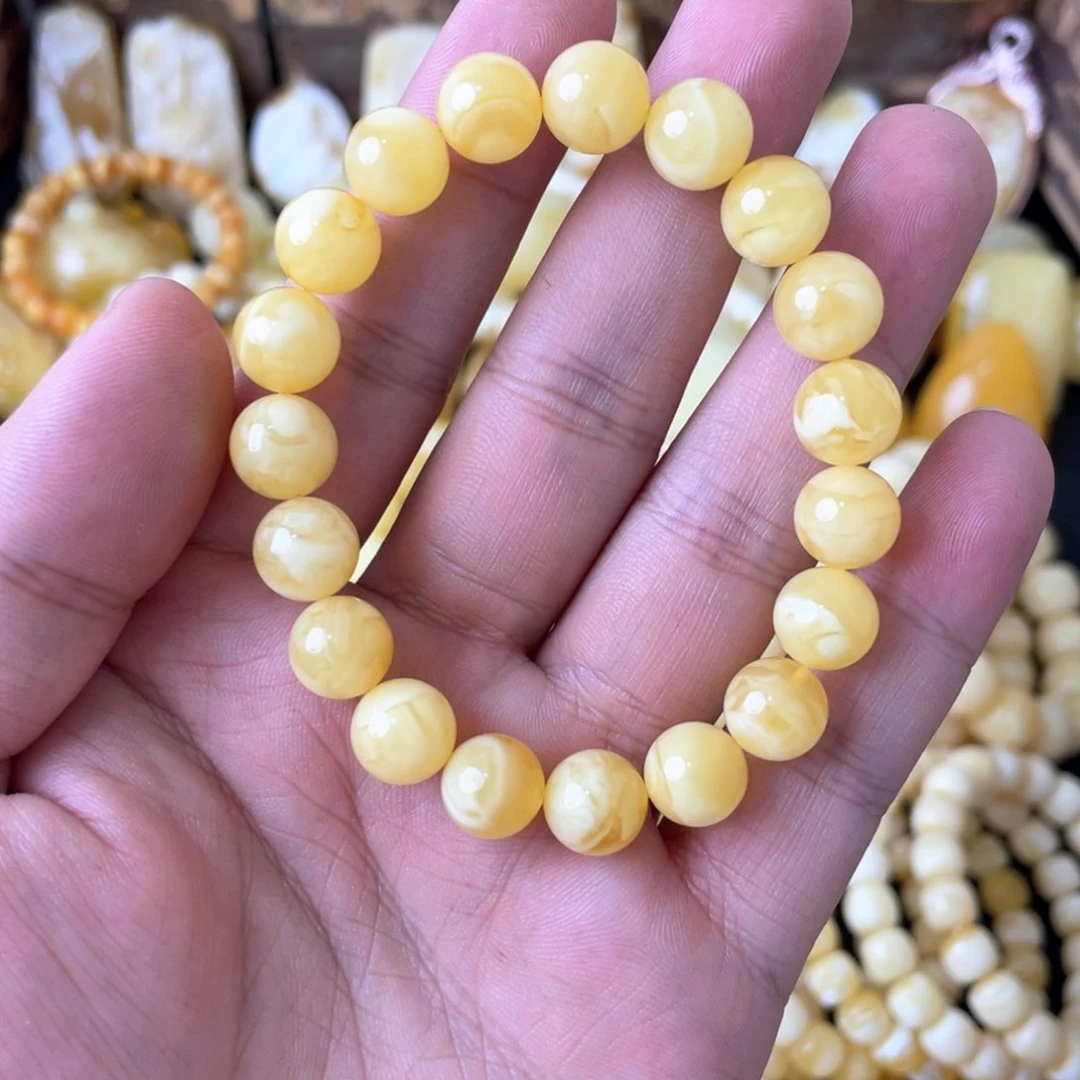 琥珀手串未镶嵌10+俄料妖白花圆珠手串
