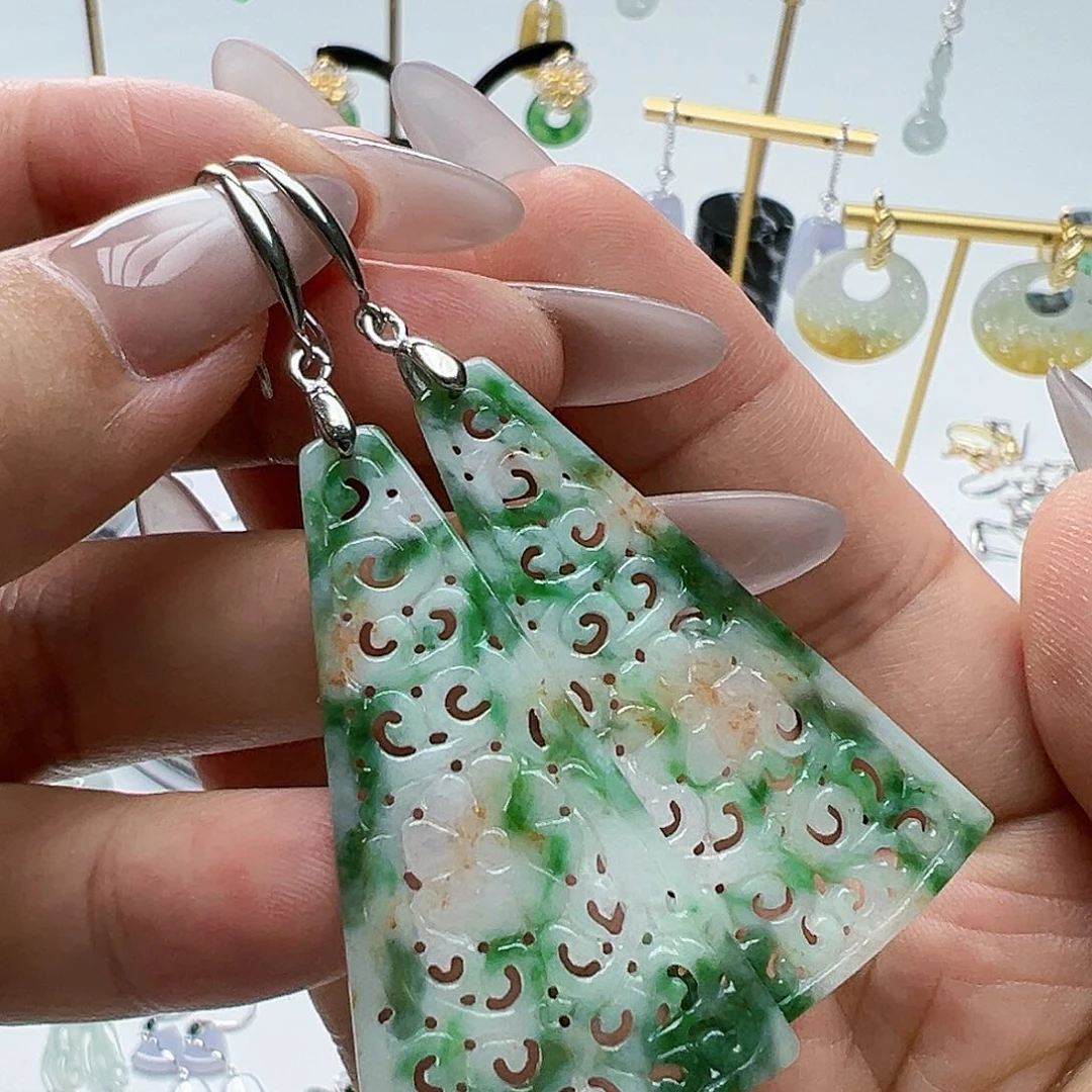 银S925镶嵌翡翠耳饰天***?天然缅甸A货翡翠