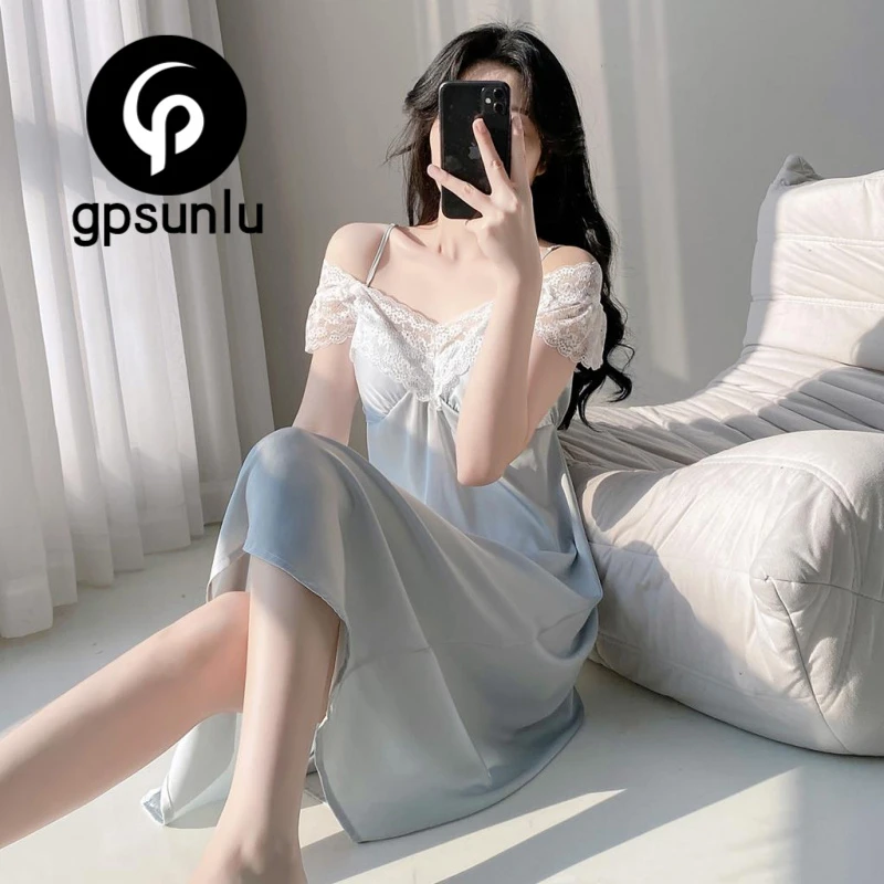GPSUNLU法式性感御姐睡衣女春夏季冰丝薄款蕾丝吊带睡裙纯欲风