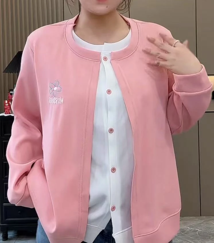 （小胖墩推荐）-1591休闲时尚百搭拼接假两件开衫洋气大气