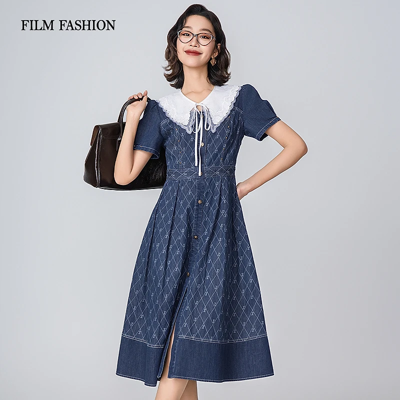 一电影一时装新款气质可拆卸领牛仔连衣裙FGEL811134