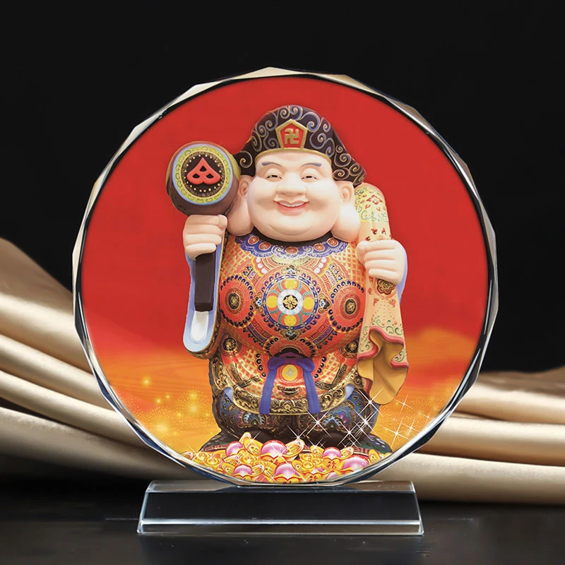 大黑天财神画像水晶摆台家居桌面工艺品财神爷摆件家用聚财定制