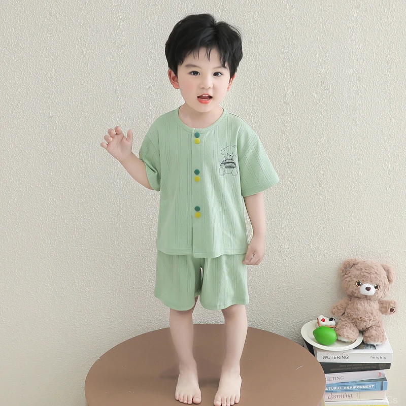 夏天2025年新款卡通风儿童睡衣纯棉男孩男童中小童短袖家居服套装