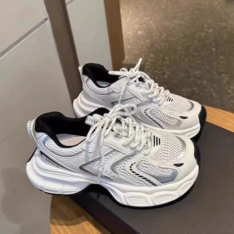 【香港&官方正品】欧洲站银色老爹鞋女真皮厚底网面透夏季