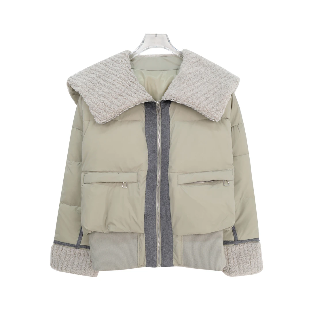 S羊羔毛拼接大翻领羽绒服外套新款加厚保暖上衣U180