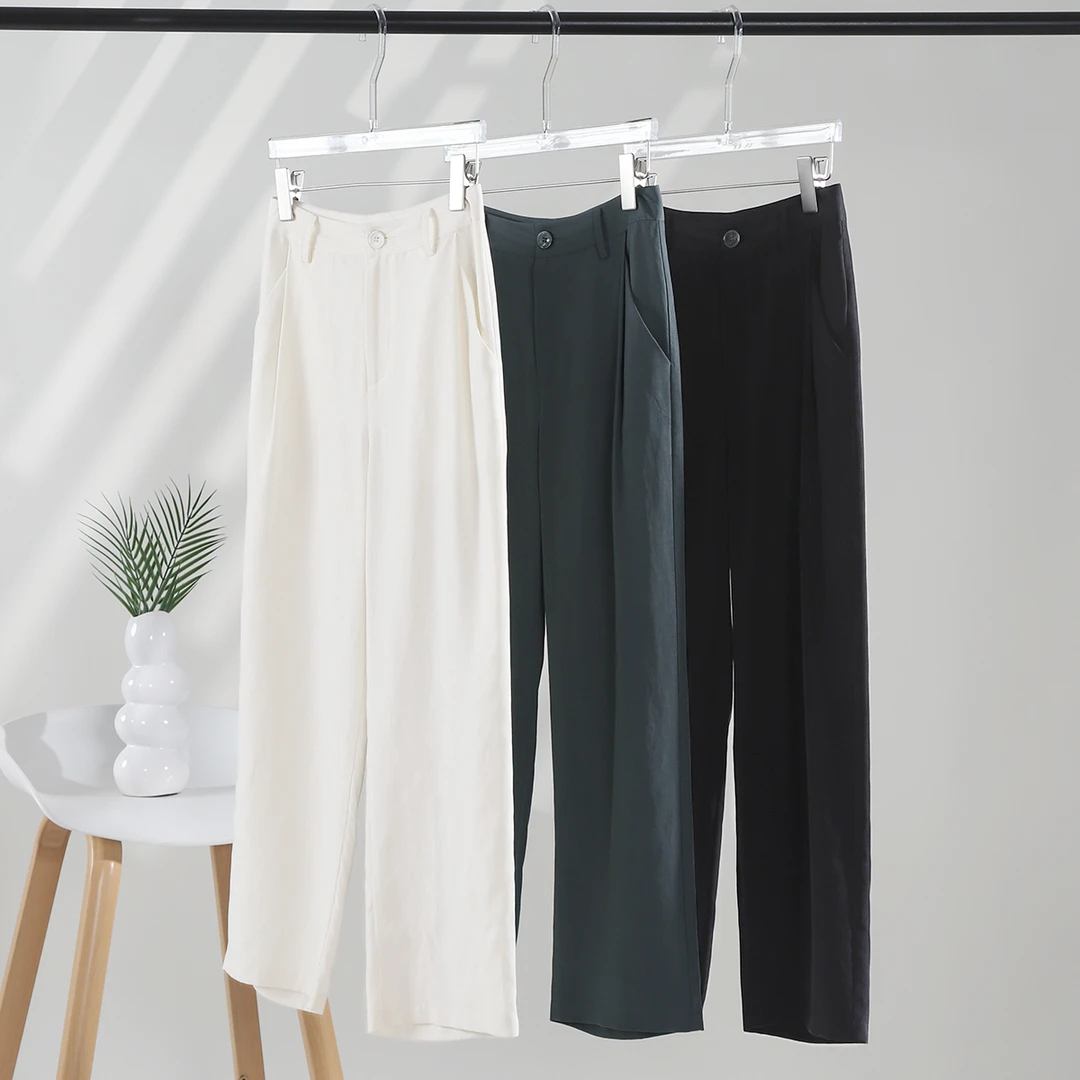 索菲丝尔莱赛尔亚麻薄款休闲裤女2025夏季直筒裤九分裤521032