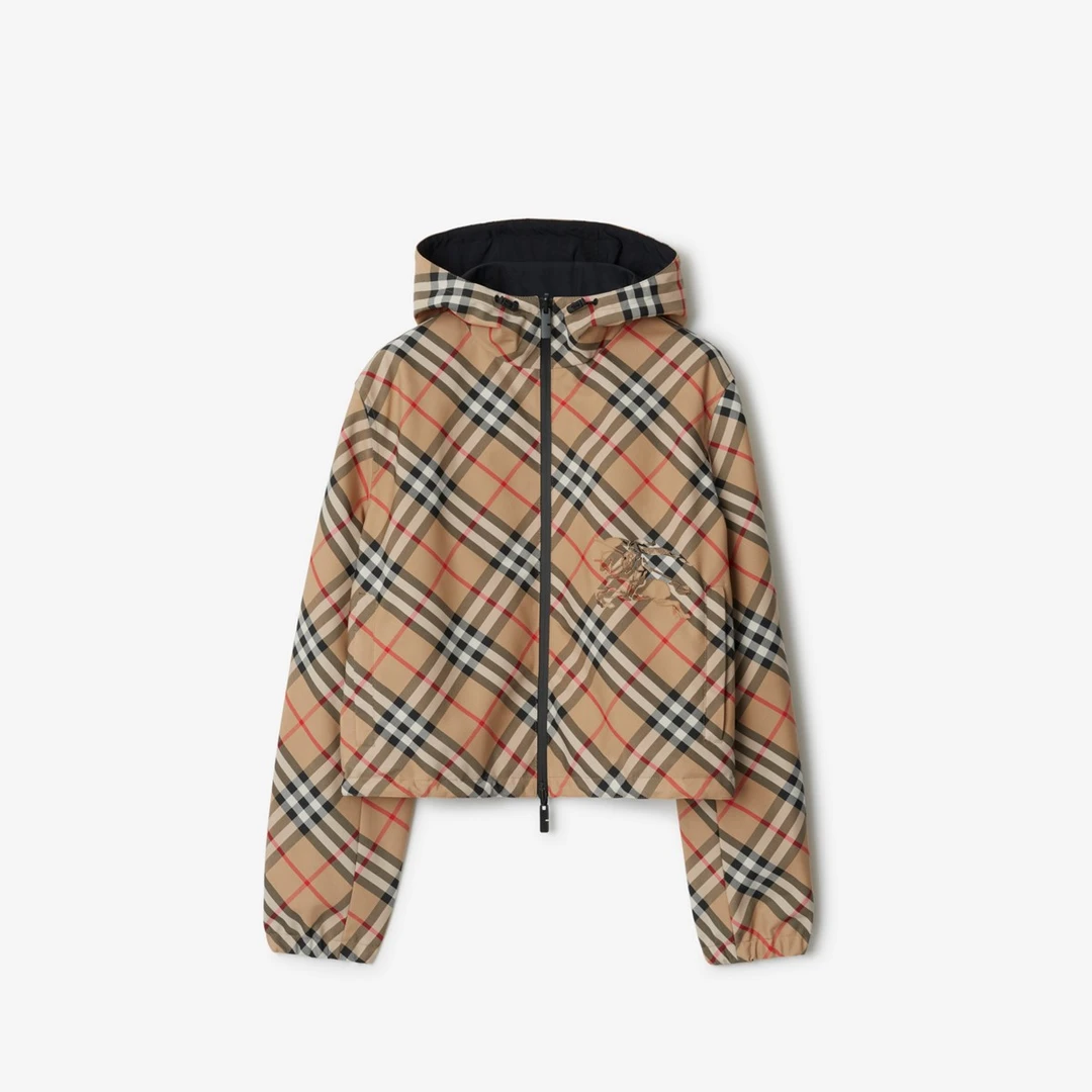 未使用 BURBERRY/博柏利  双面穿格纹连帽拉链长袖夹克外套