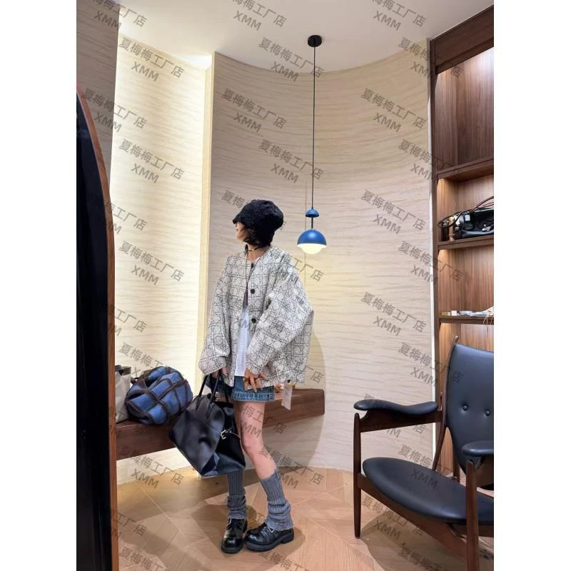 XMM.【几何格子外套】秋季新款潮流洋气宽松单排扣韩版百搭衣G55725