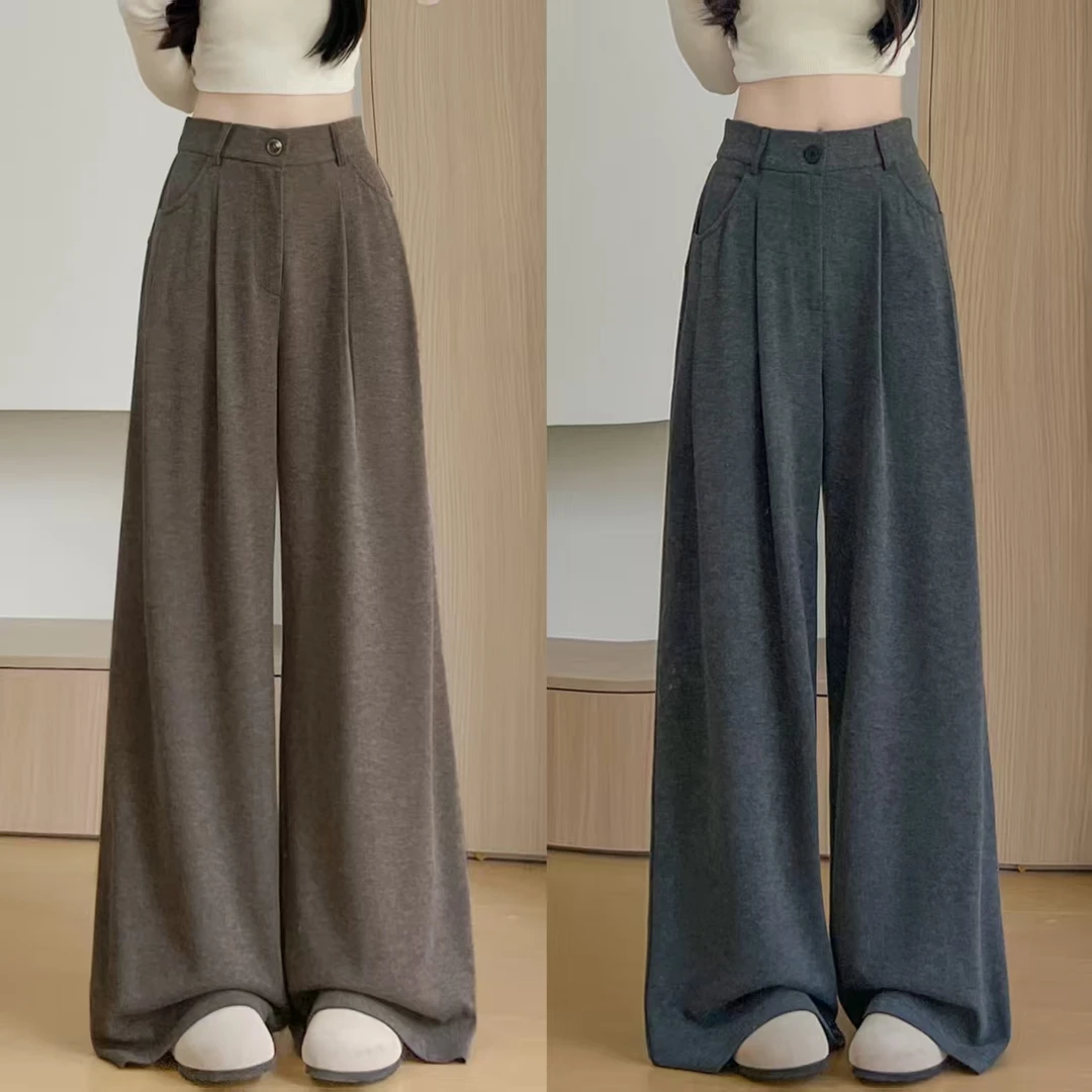 韩系糯米西装裤女春秋季2025新款高腰宽松拖地裤垂坠休闲阔腿裤子