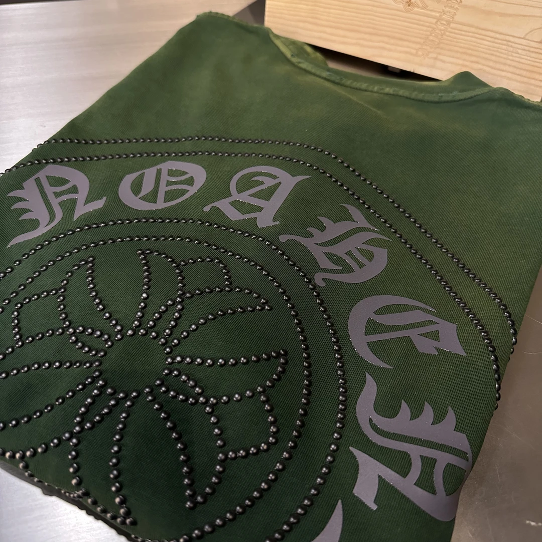 【94】【喷绘钢珠短袖5108】设计高级圆领喷绘宽松百搭短袖男女同款