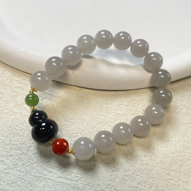 珠联帮【18K】和田玉（冰烟）1.0+帝王紫葫芦单圈手串***