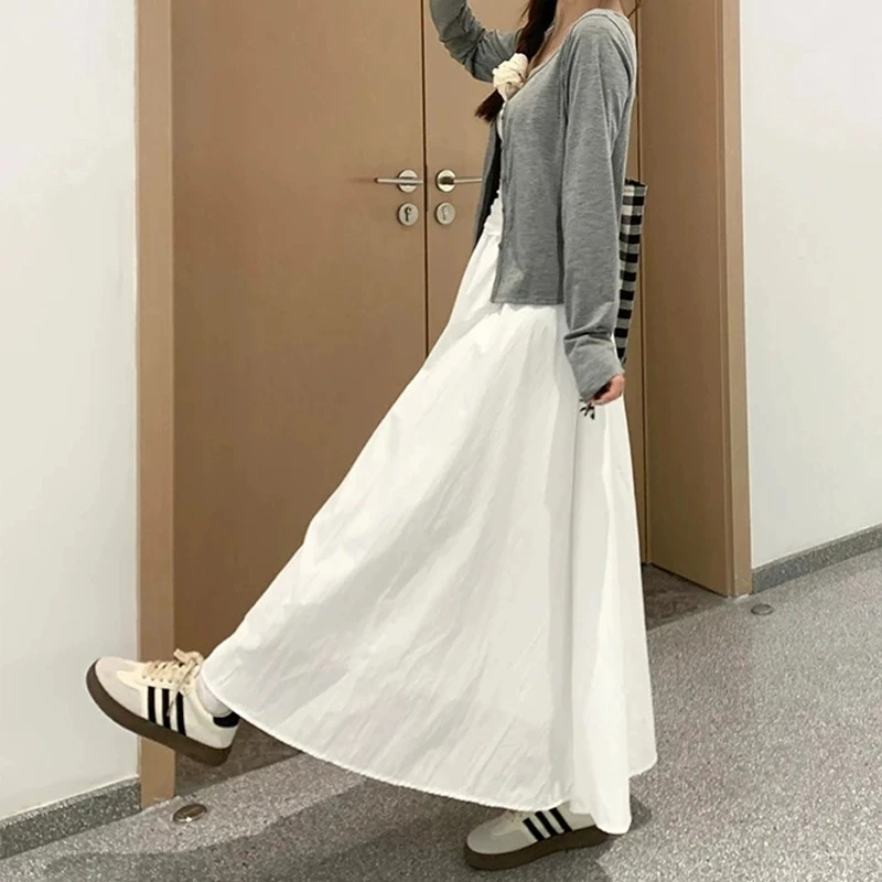 白色a字半身裙女大码夏季薄款高腰显瘦仙女裙中长款温柔风仙女裙