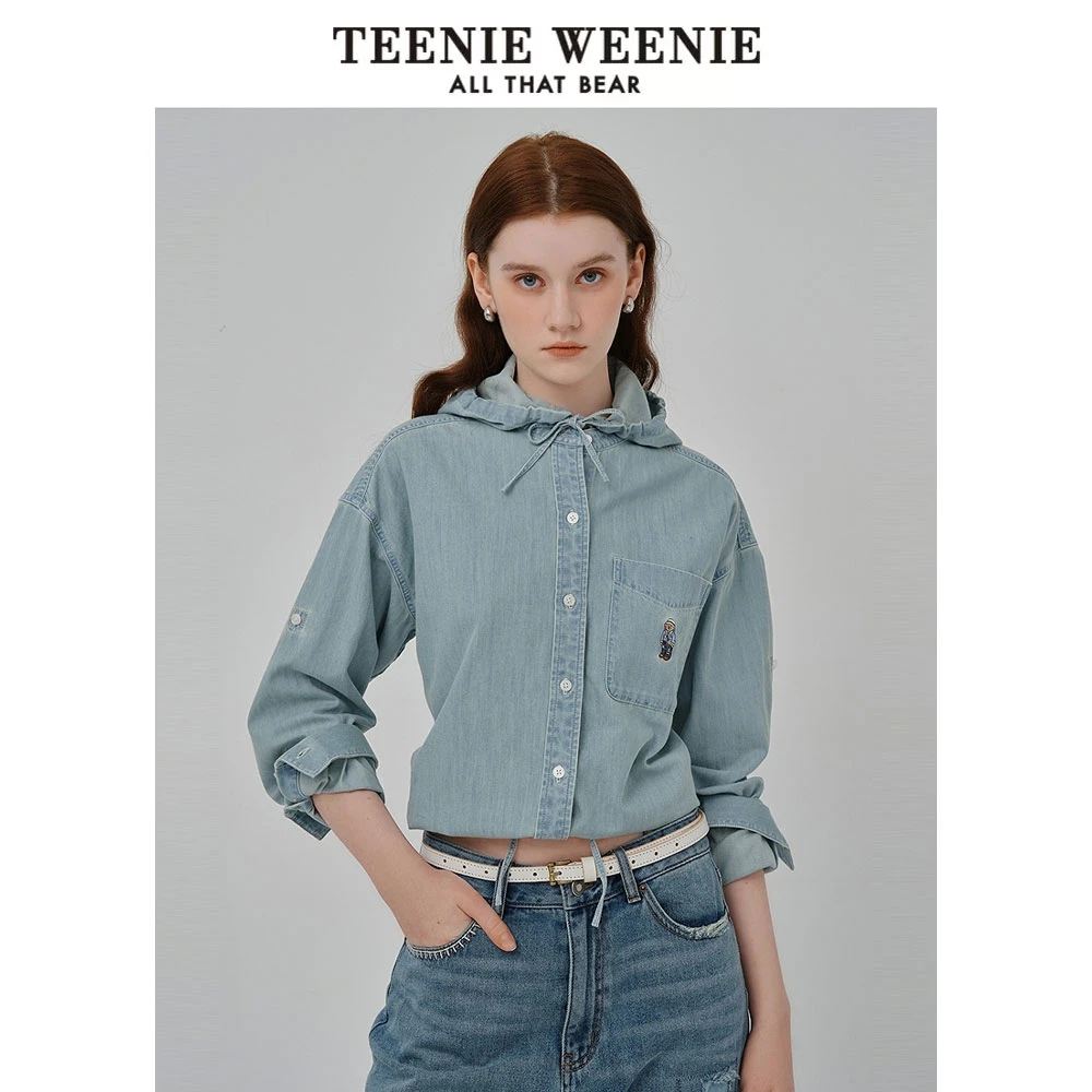 TeenieWeenie小熊衬衫25夏新款收腰短款时尚牛仔衬衣TTYP256304N