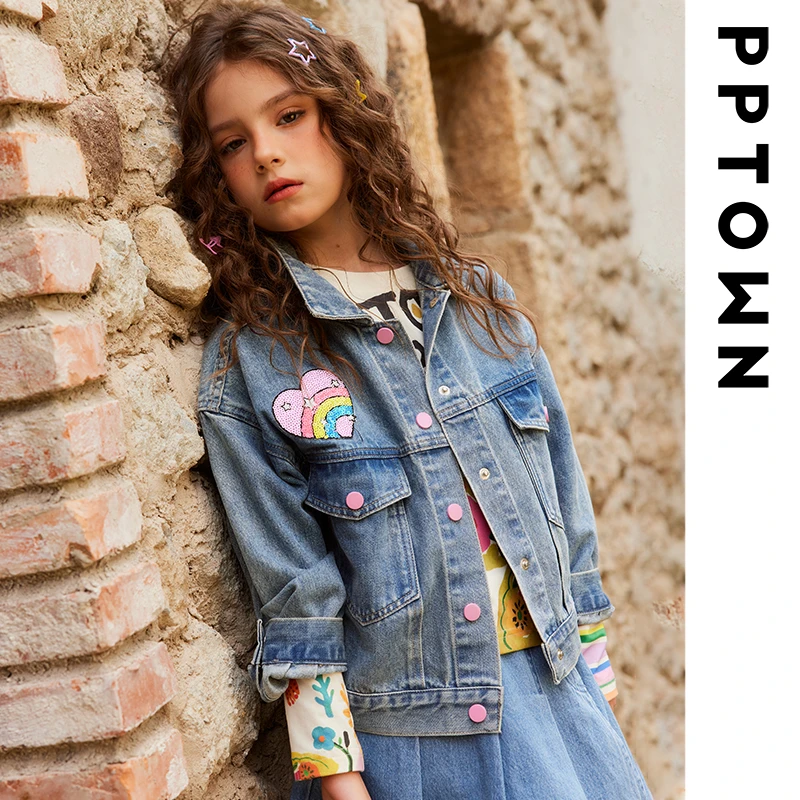 【粉色少女】巴巴小镇2025春夹克开衫洋气时髦休闲牛仔蓝外套13112