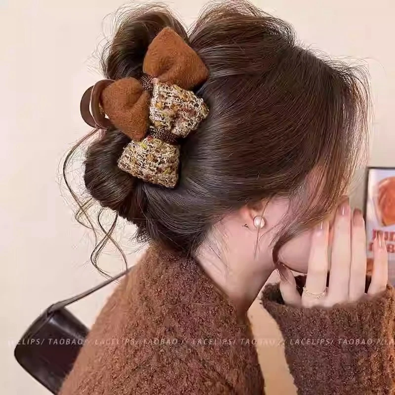 南瓜色AB面蝴蝶结抓夹大号女高级感鲨鱼夹子发夹后脑勺头饰2025