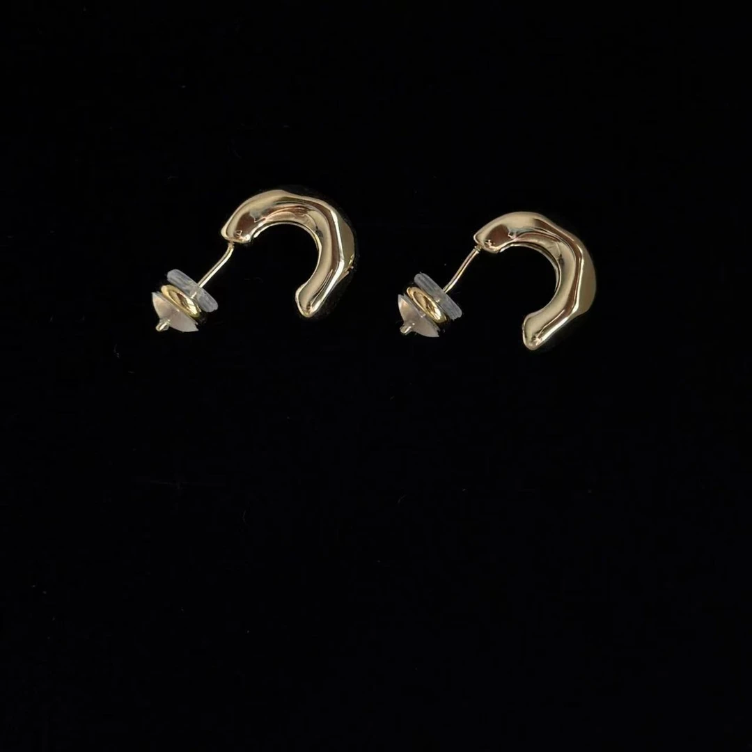 铜合金耳饰 【LIUU】艺术感不规则塑造 金色半圈 耳环