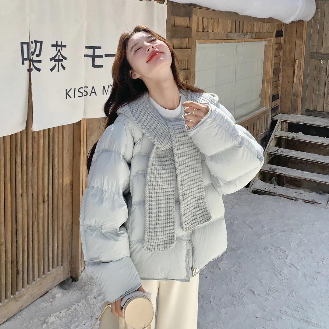 休闲披肩蓝色保暖羽绒服女2025冬季新款韩系极简风90白鸭绒厚外套