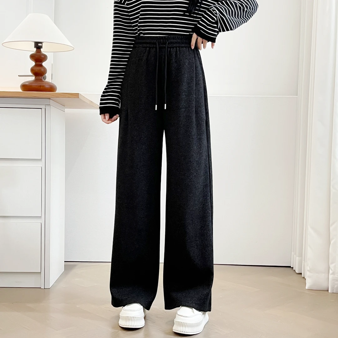 大码女装胖mm秋冬新款遮肉显瘦高腰休闲裤直筒拖地裤加绒裤