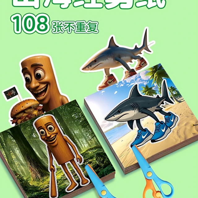 外国山海经儿童剪纸手工幼儿园小学生趣味玩具图案材料套装剪贴画