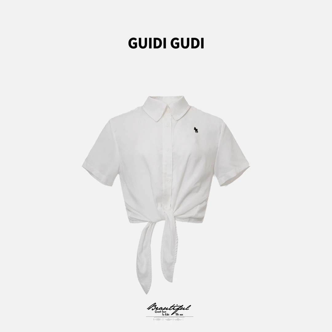 GUIDI GUDI【蓝白】休闲女人味时尚长袖衬衫/黄加蓝