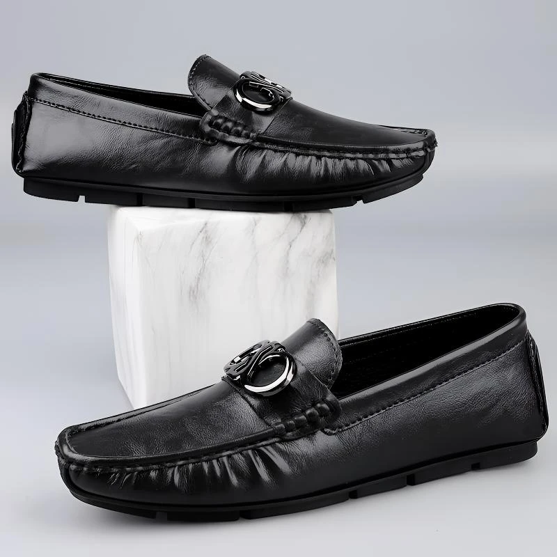 AZBZCZ豆豆鞋男款2025新款爆款夏季真皮男鞋休闲透气软底商务皮鞋