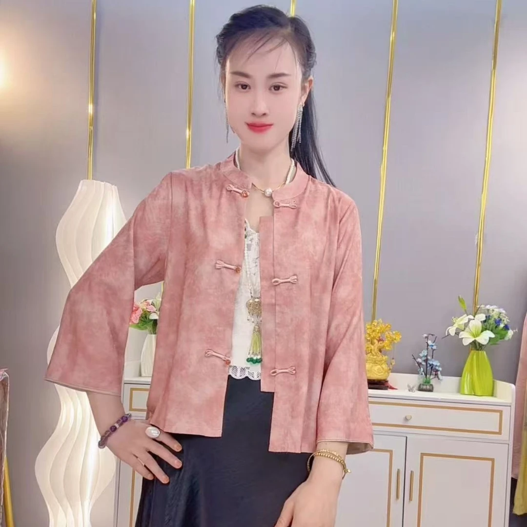 新中式2025春夏新款时尚休闲国潮风九分袖小香风上衣女百搭外套