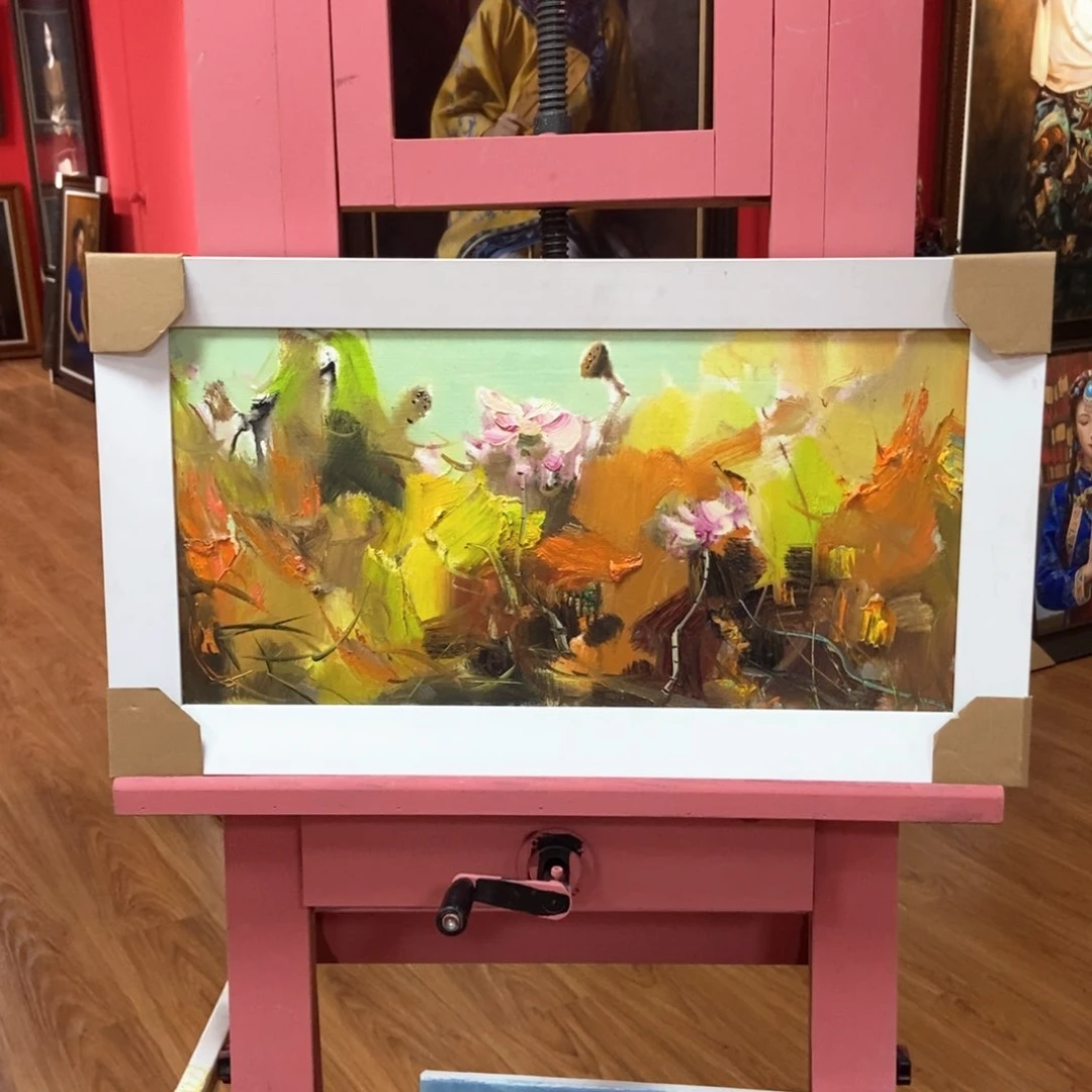 油画桂林荷花作品11