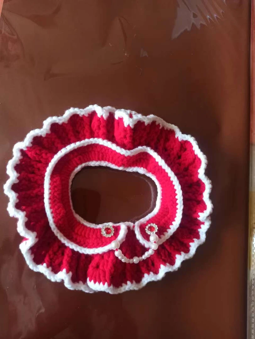 猫猫狗狗过年喜庆红色手钩毛线蝴蝶结项圈围巾