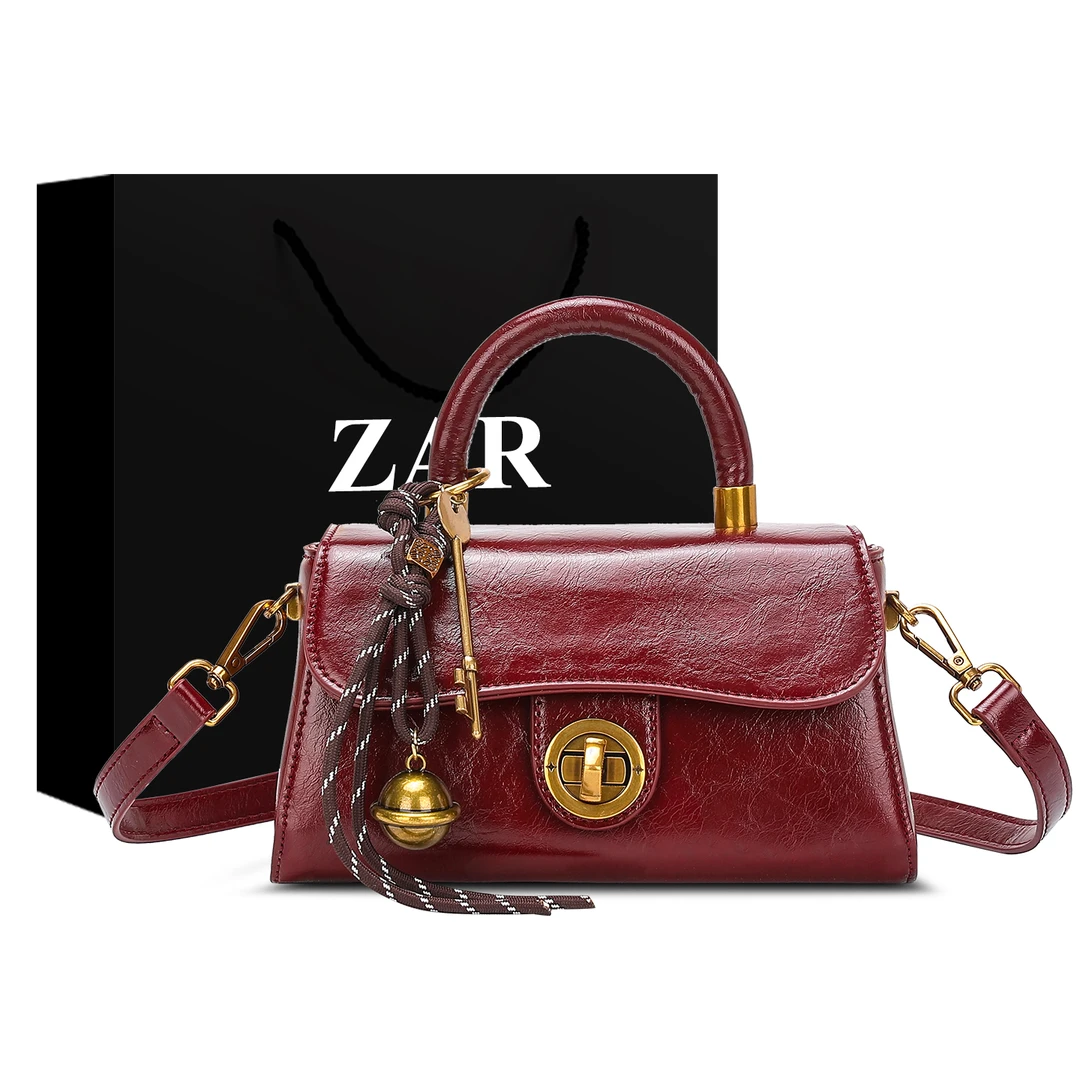 ZAR&RUILR/查瑞娜复古油蜡皮红色包包女手提婚包高级新娘包斜挎包