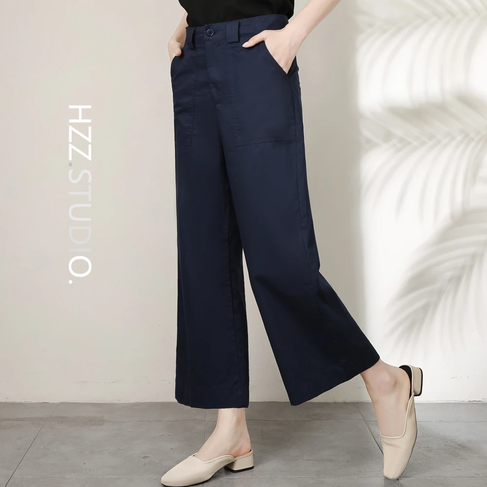 【现货运险】水洗纯棉九分裤女春秋阔腿裤高腰宽松显瘦休闲直筒裤女