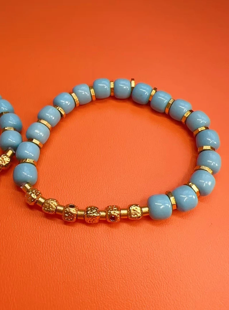 铜合金合成锆石手链 SQ思岐新中式-蓝珠小方糖手链5883