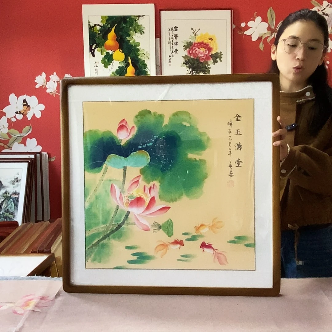 国画 手写手绘带框包邮国画作品62✖️62