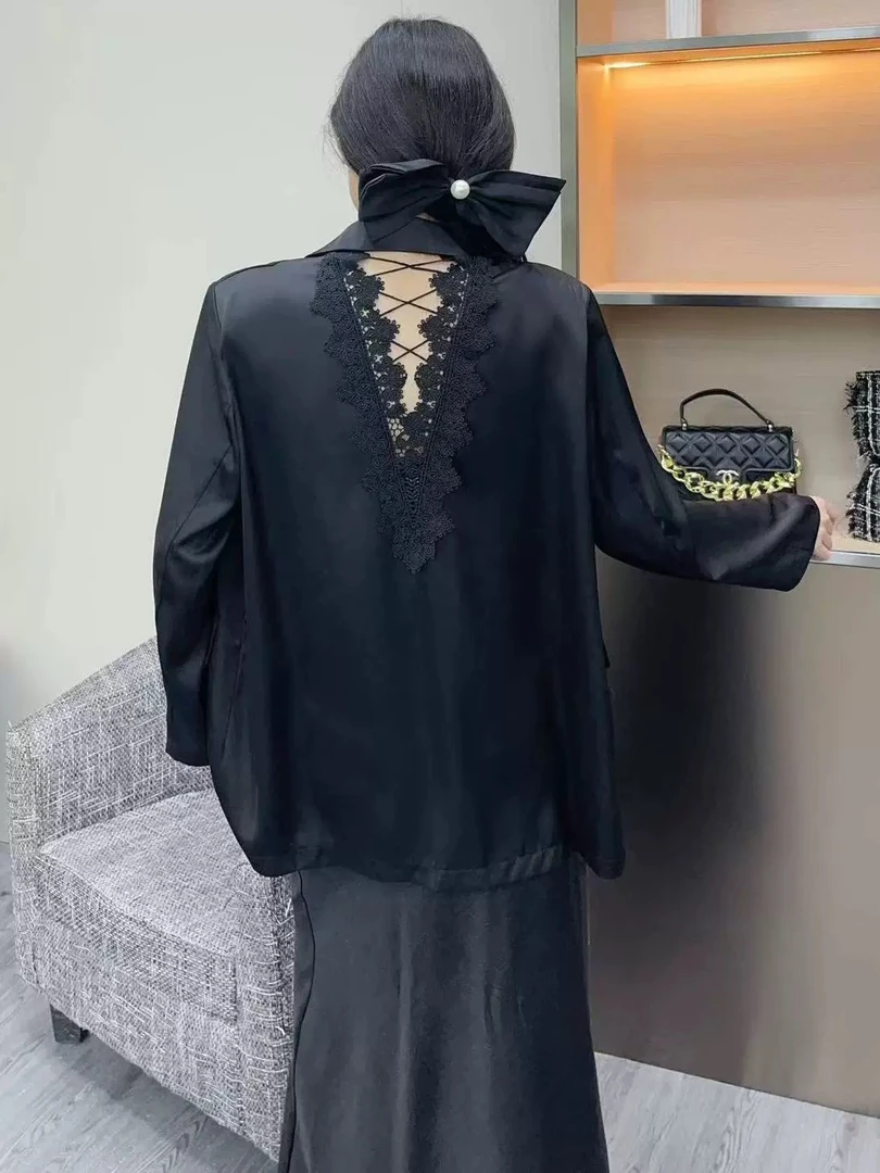 ［大囍·studlo］高级感后背蕾丝拼接西装领薄外套气质百搭