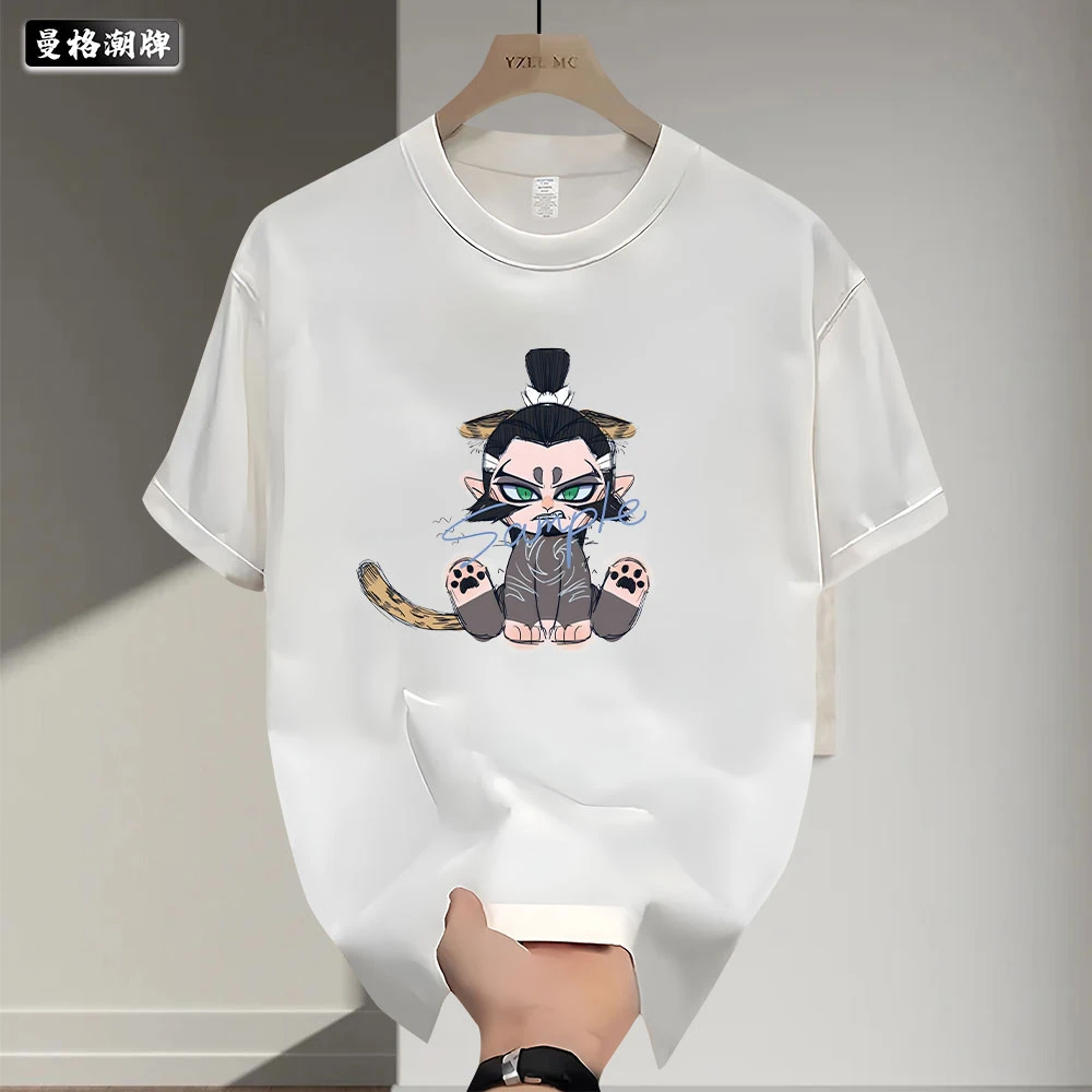 新款夏季国潮Q版申公豹印花新中式男青年百搭款纯棉圆领短袖T恤