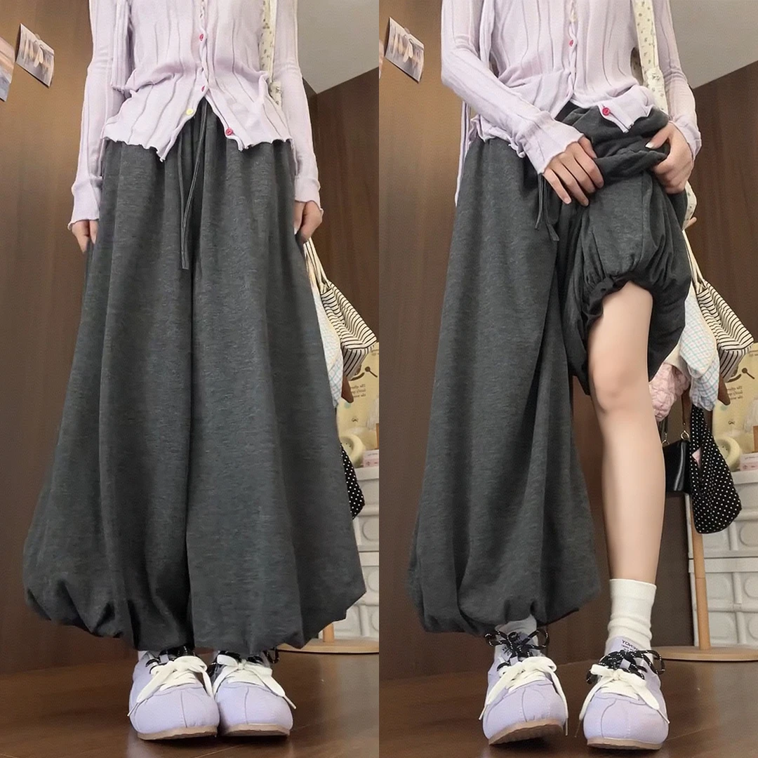 针织糯米花苞裙裤2025新款秋季大码胖mm显瘦阔腿梨形身材灯笼裤裙