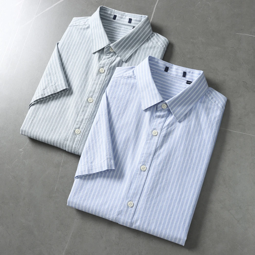 100棉吸湿排汗 品牌撤柜男纯棉水洗柔软亲肤条纹休闲短袖衬衣衬衫