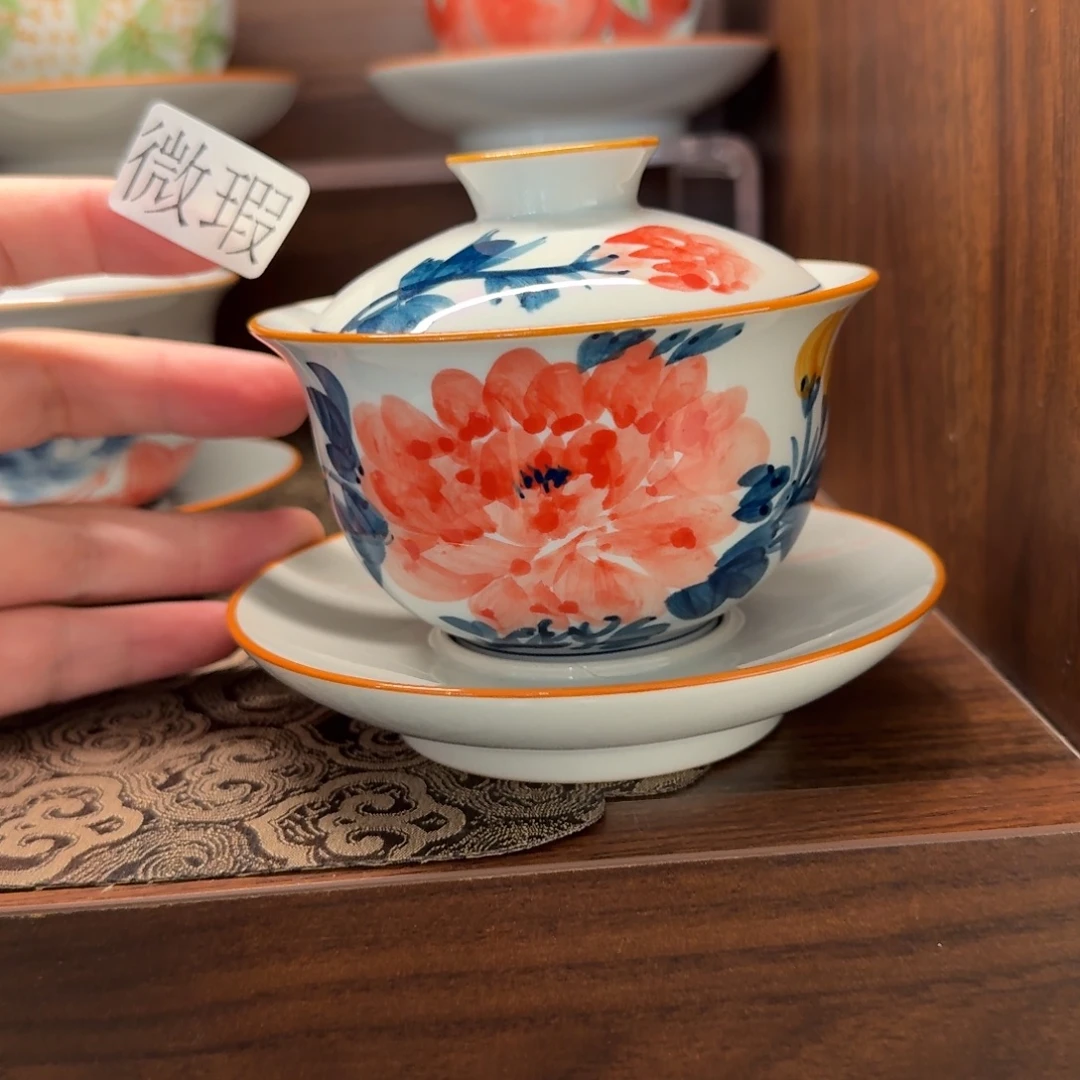 釉下手绘茶具微瑕