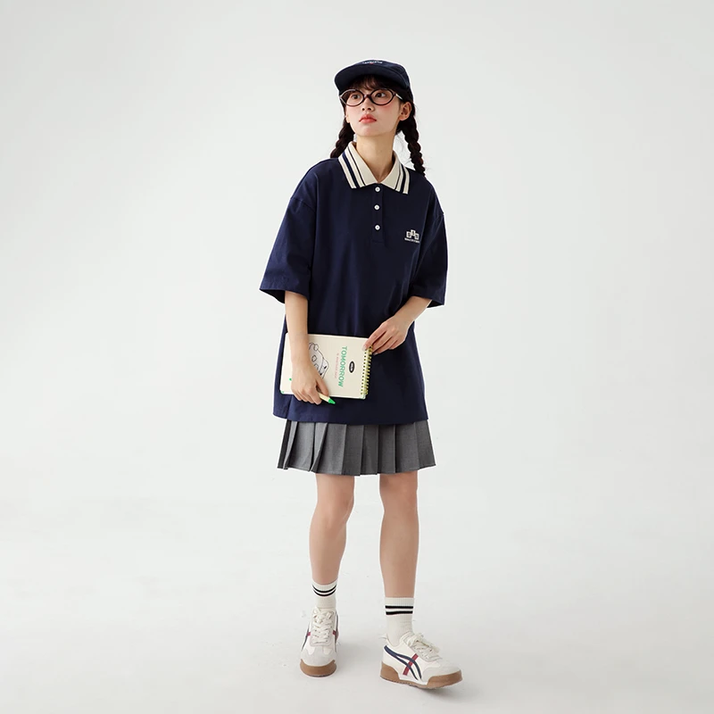 初中生2025夏季新款时髦休闲POLO领上衣短袖t恤C25BP0068W