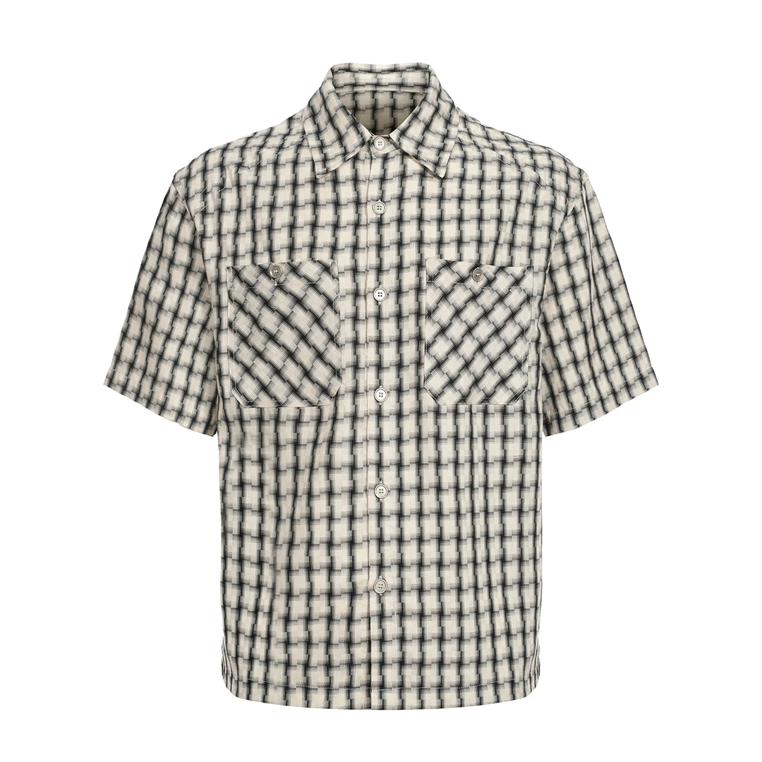 TERRAINCOGNITA 25SS夏季天丝黑白格纹短袖衬衫休闲宽松百搭