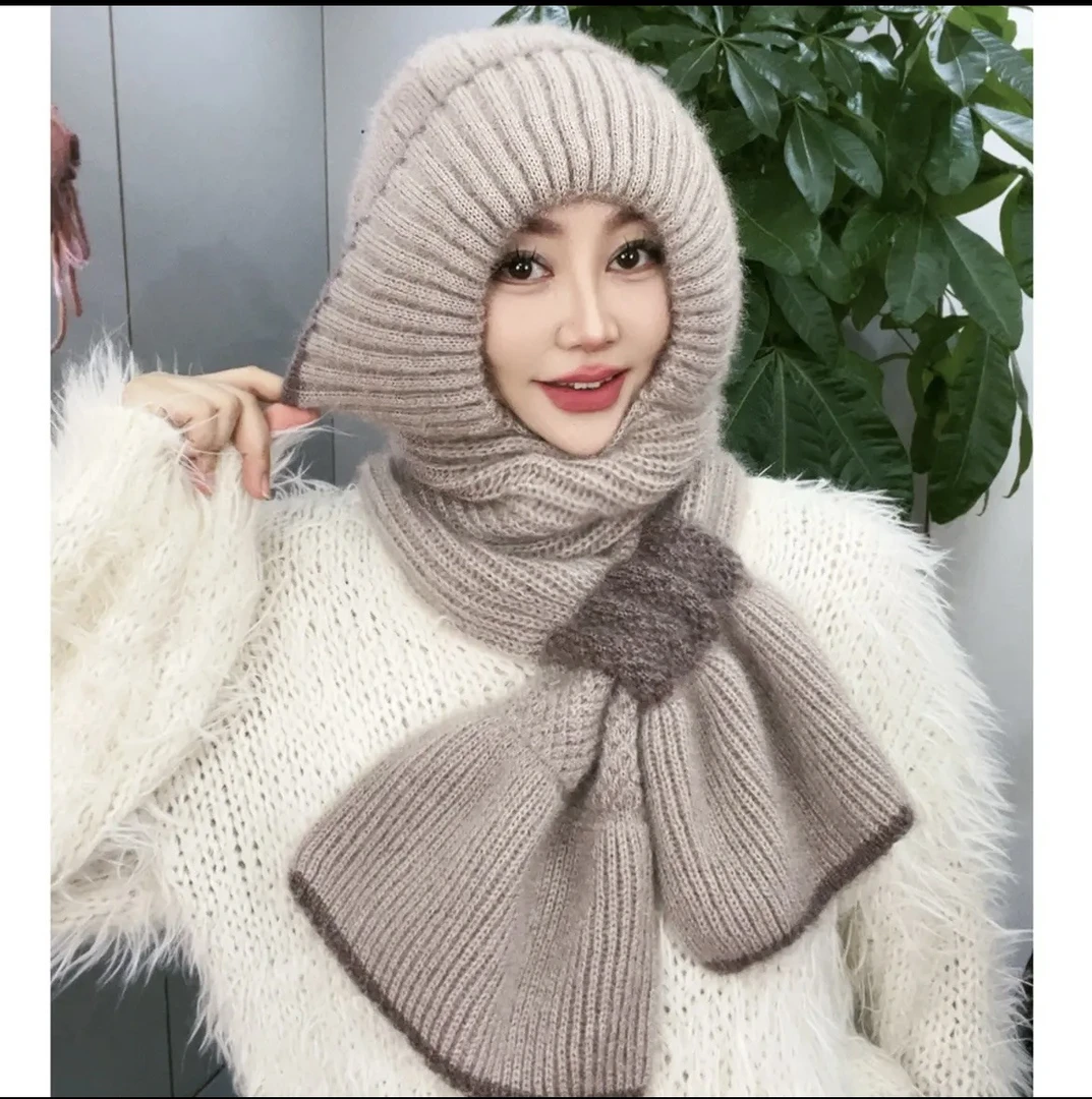 szk新款秋冬加绒加厚编织风雪帽时尚百搭女士冬天护耳朵帽子围巾