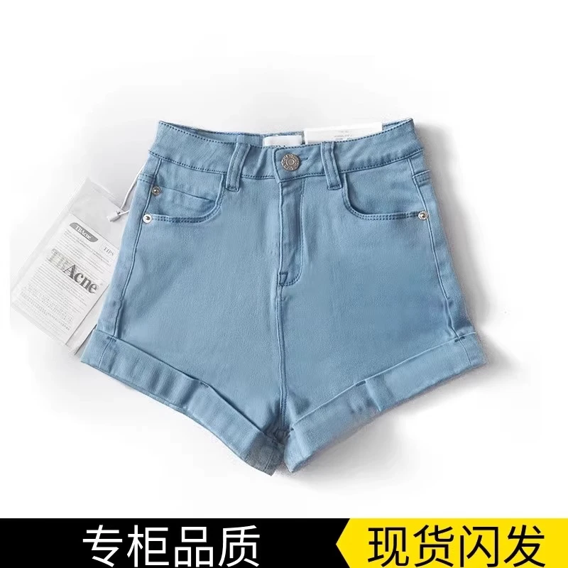 雪千羽高弹高腰卷边修身提臀牛仔短裤2025新款显包臀热裤阔腿裤女