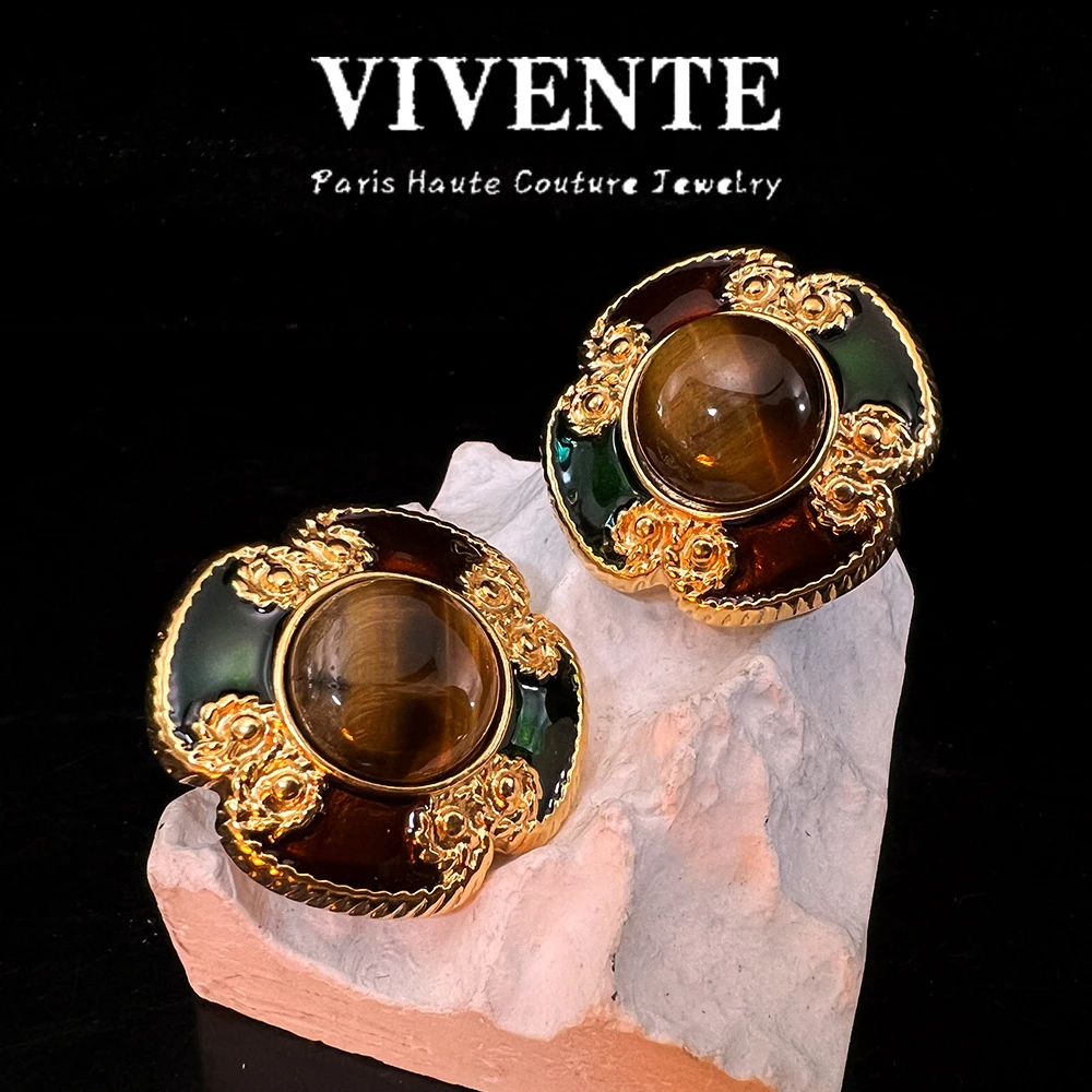 黄铜耳饰 无耳洞耳夹美拉德珐琅虎眼复古高级国潮气质典雅48