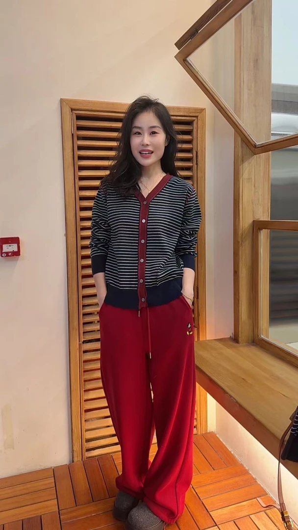 Miss huo 撞色条纹针织开衫 A条纹 88739