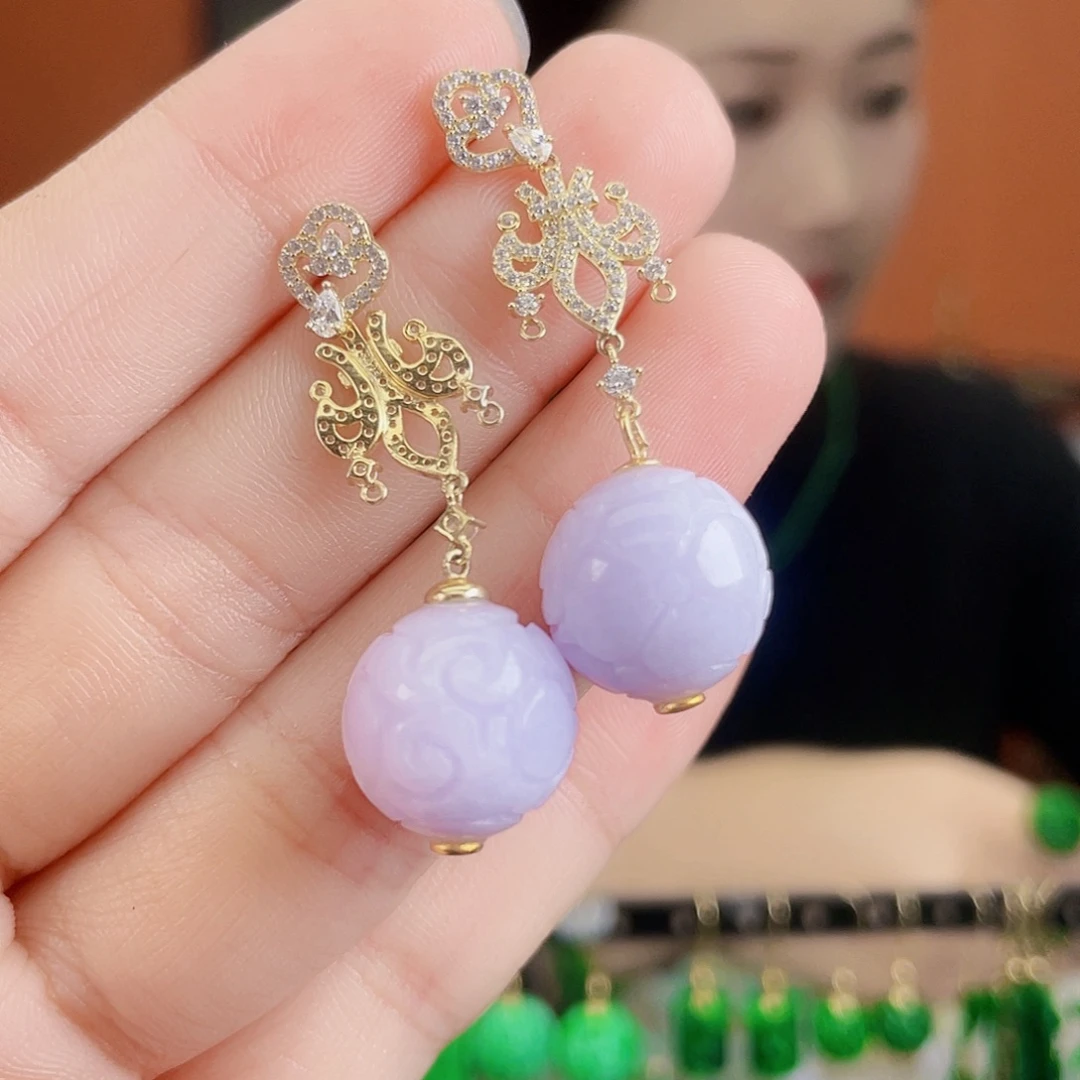 翡翠银S925镶嵌耳饰