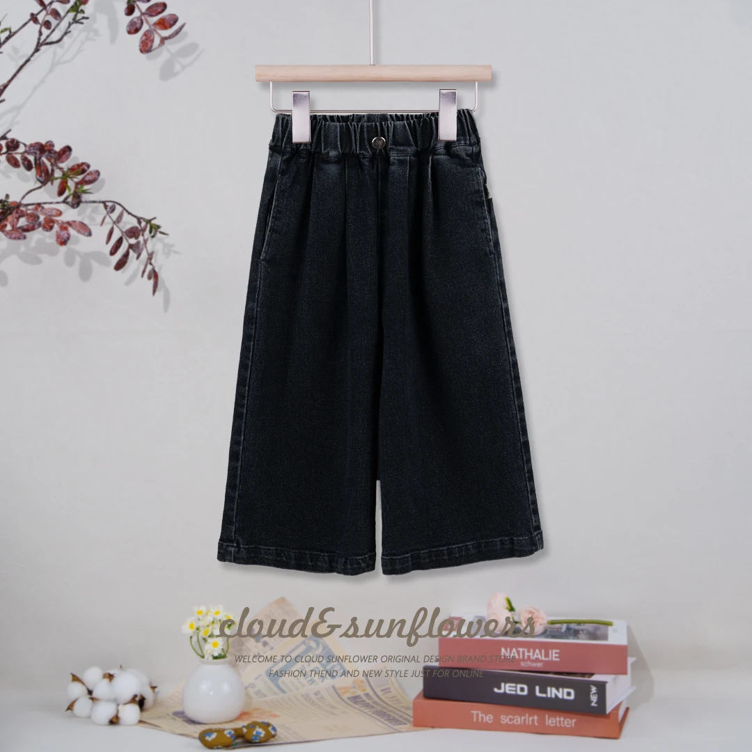 【云朵小葵】女童秋季潮流时尚纯色百搭一粒扣牛仔裤88776