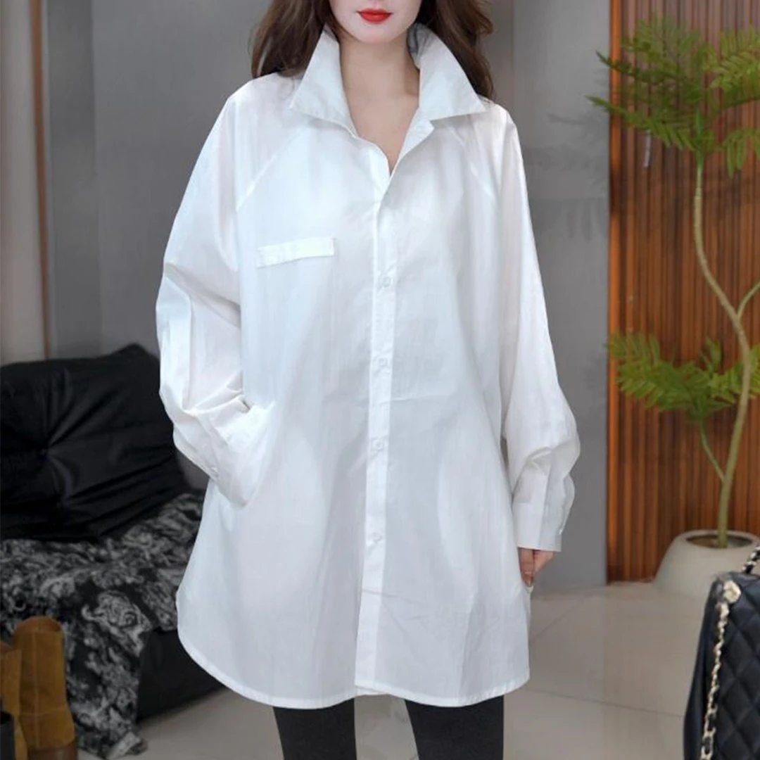 2025春季新款时尚百搭高级感长袖衬衫韩版宽松显瘦中长款休闲上衣