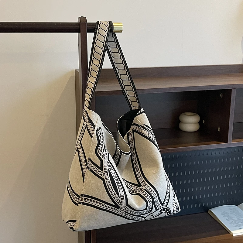 2025早秋新款时髦文艺风亚麻通勤包通勤小众设计感单肩包包帆布包