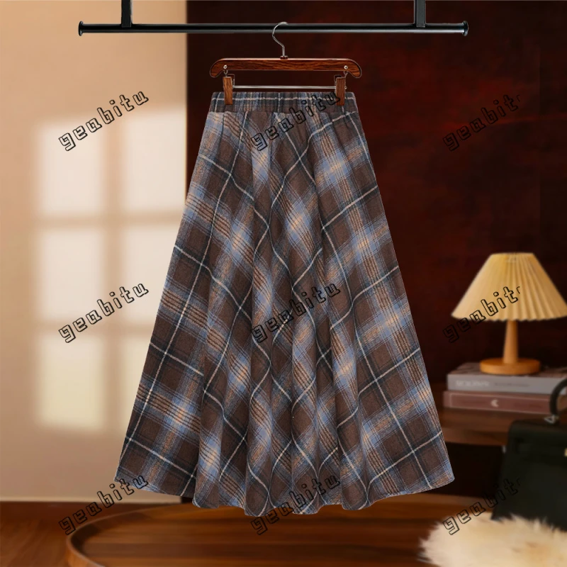 【NANA专属】2025秋冬百搭A字格纹复古半身裙高腰设计显瘦D8281